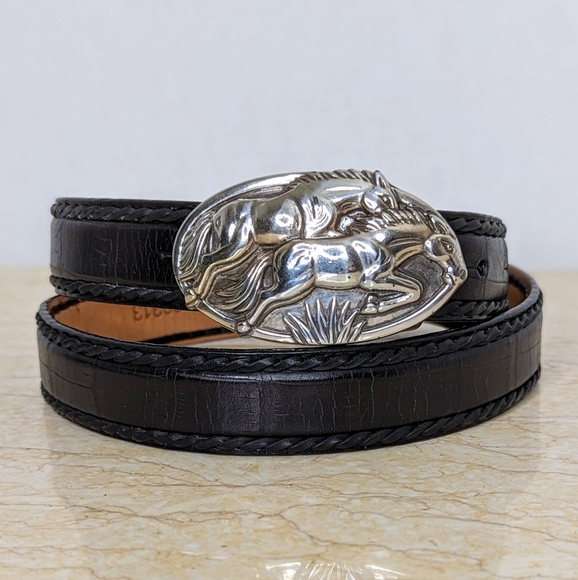 Brighton Accessories - Brighton Silver Horse Buckle Black Leather Western Belt Women's L 34